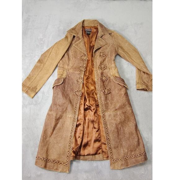Jason Cole Vintage Leather Trench Coat Womens Size Medium Cowgirl Rodeo Brown - Picture 5 of 15